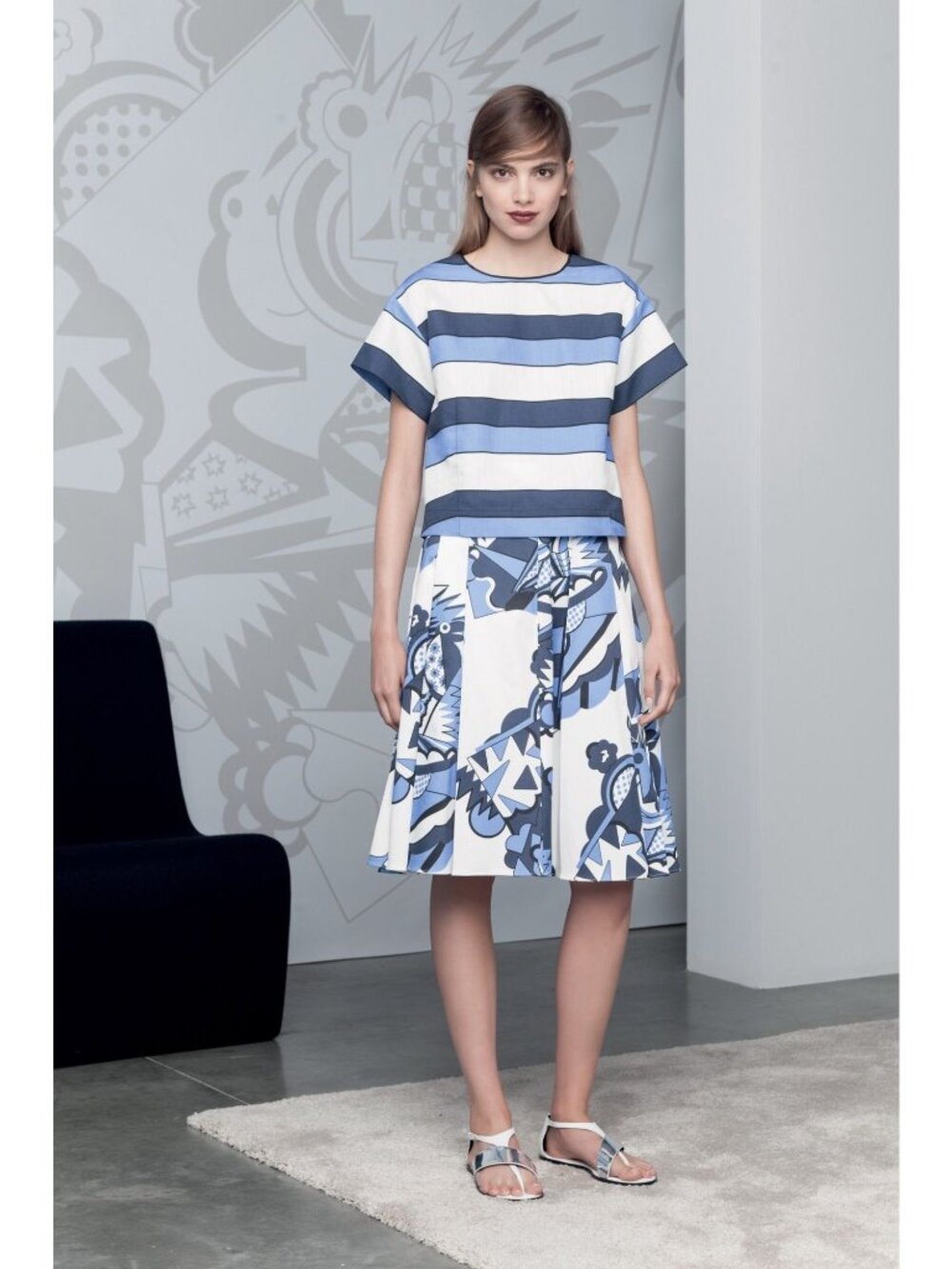 Piazza Sempione SPRING 2015 READY-TO-WEAR Blue Striped Top IT Size 38/US Size XS